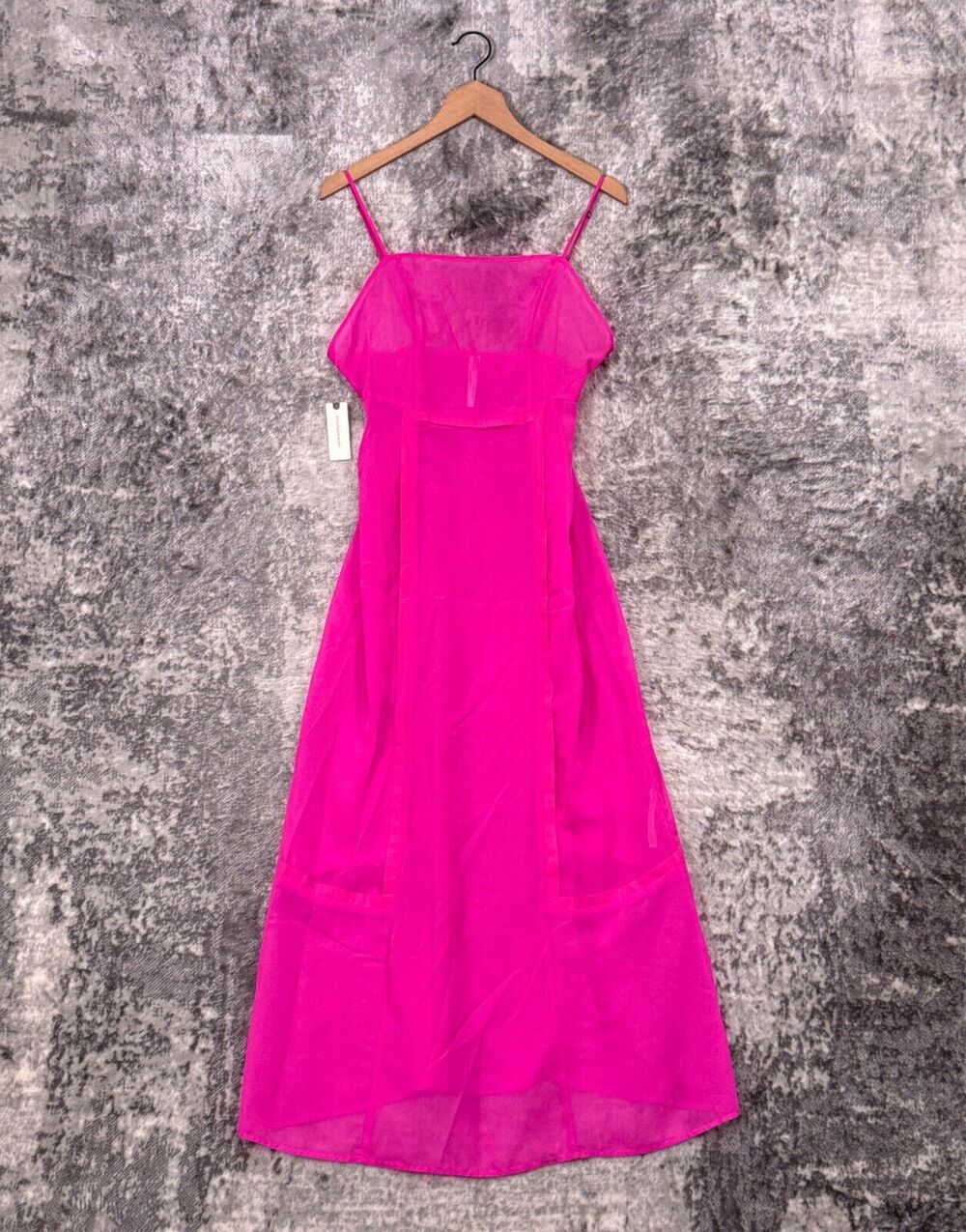 New Anthropologie Dress 4 Womens Pink Sheer Paneled Slip Midi